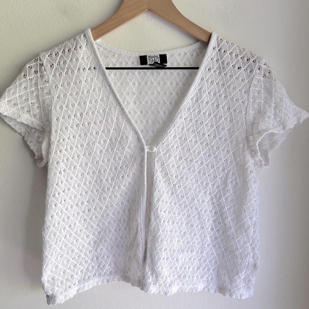 Studio 1940 y2k crochet short sleeve cardigan coverup - size M